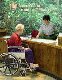 Woman in wheelchair at Visitor Center